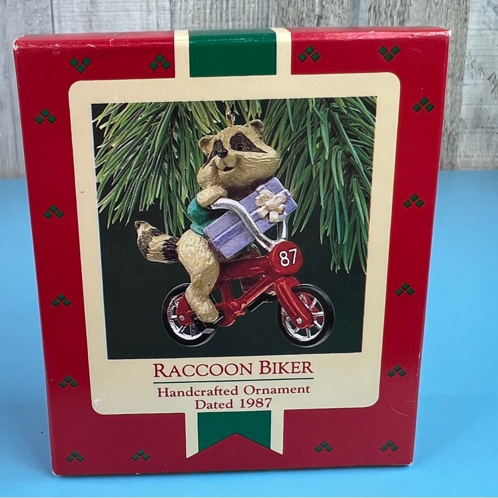 Hallmark Keepsake Ornament Raccoon Biker Handcrafted Ornament Dated 1987